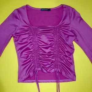 Long Bell Sleeve Ruched Pink Top